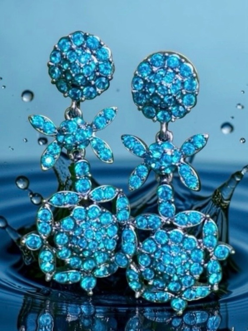 JOAN RIVERS TEAL CRYSTAL FLORAL DREAM PIERCED EARRINGS - Picture 2 of 10